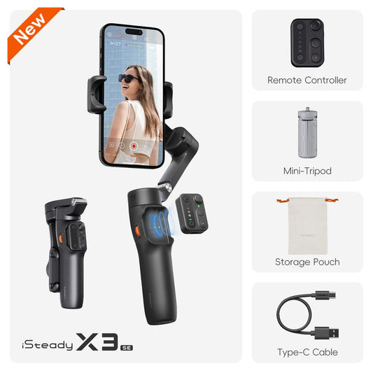 hohem iSteady X3 SE 3-Axis Gimbal Stabilizer: Foldable with Detachable Remote for iPhone 17 & Android